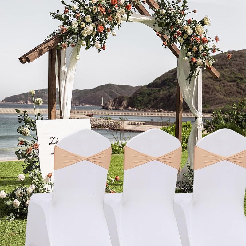 Fbewom Nude Chair Sashes Bows 50 Pcs Spandex Chair Bands Ties Without Buckle Decorations for Wedding Birthday Party Events Ceremony - Image 5